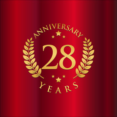 Wreath Anniversary Gold Logo Vector in Red Background 28