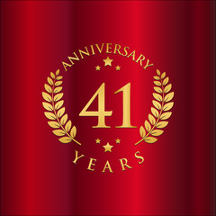 Wreath Anniversary Gold Logo Vector in Red Background 41