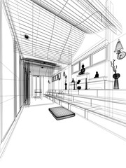 sketch design of interior buddha room