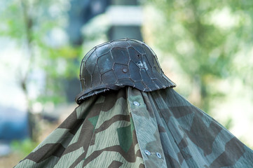 military helmets worn the green tent