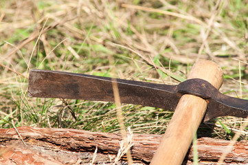 real metal ax chopping wood