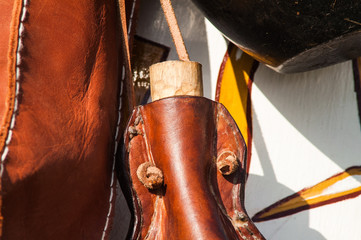 historical reconstruction of ancient leather flask on holiday