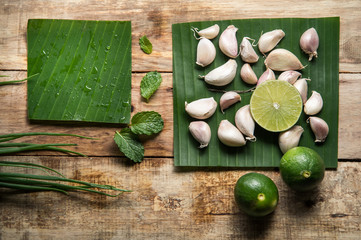 Seasoning, Fresh herbs  food background with copy space