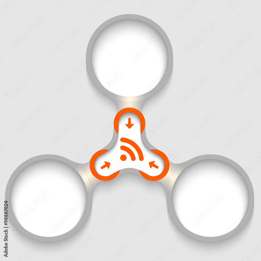 Poster three connected circular boxes for text with feed icon