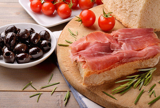 Italian prosciutto sliced by hand