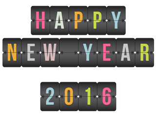 vector Scoreboard. Happy New Year 2016 congratulation flip colorful symbol isolated