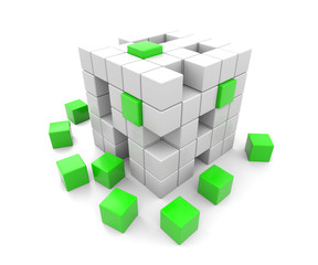 3D green and white cubes