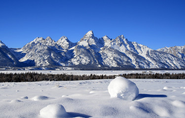 Grand Teton mountain range minarets in the Rocky mountains in the Grand Teton National Park in Wyoming USA during the winter of January 2011