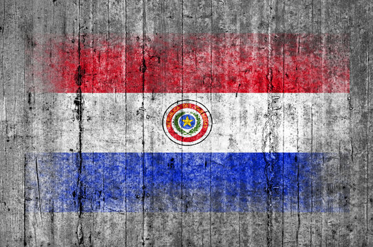 Paraguay flag painted on background texture gray concrete