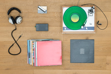 Turntable With Headphones On Table