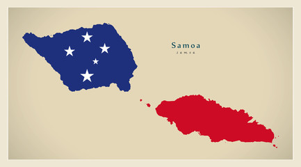 Modern Map - Samoa flag colored WS