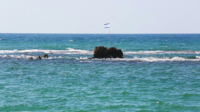 Video of the Israeli flag on Andromeda's Rock in Jaffa city, Israel