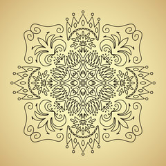 Line Emblem with Flowers and Crown