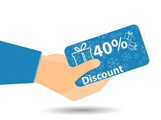 Discount coupons in hand. 40-percent discount. Special offer. Sn