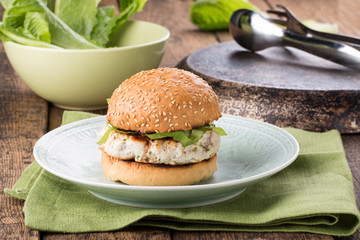 Healthy turkey burger on a bun