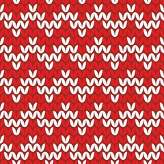 Tile red and white knitting vector pattern or winter zig zag background