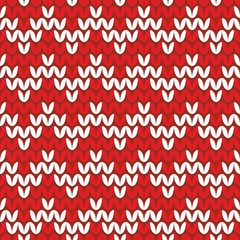 Tile red and white knitting vector pattern or winter zig zag background