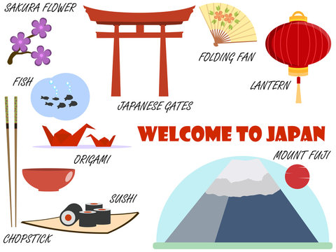 Welcome to Japan. Symbols of Japan. Set of icons. Vector.
