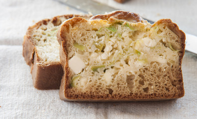 homemade cake with leek and cheese