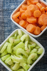 Carrots and celery cut close up