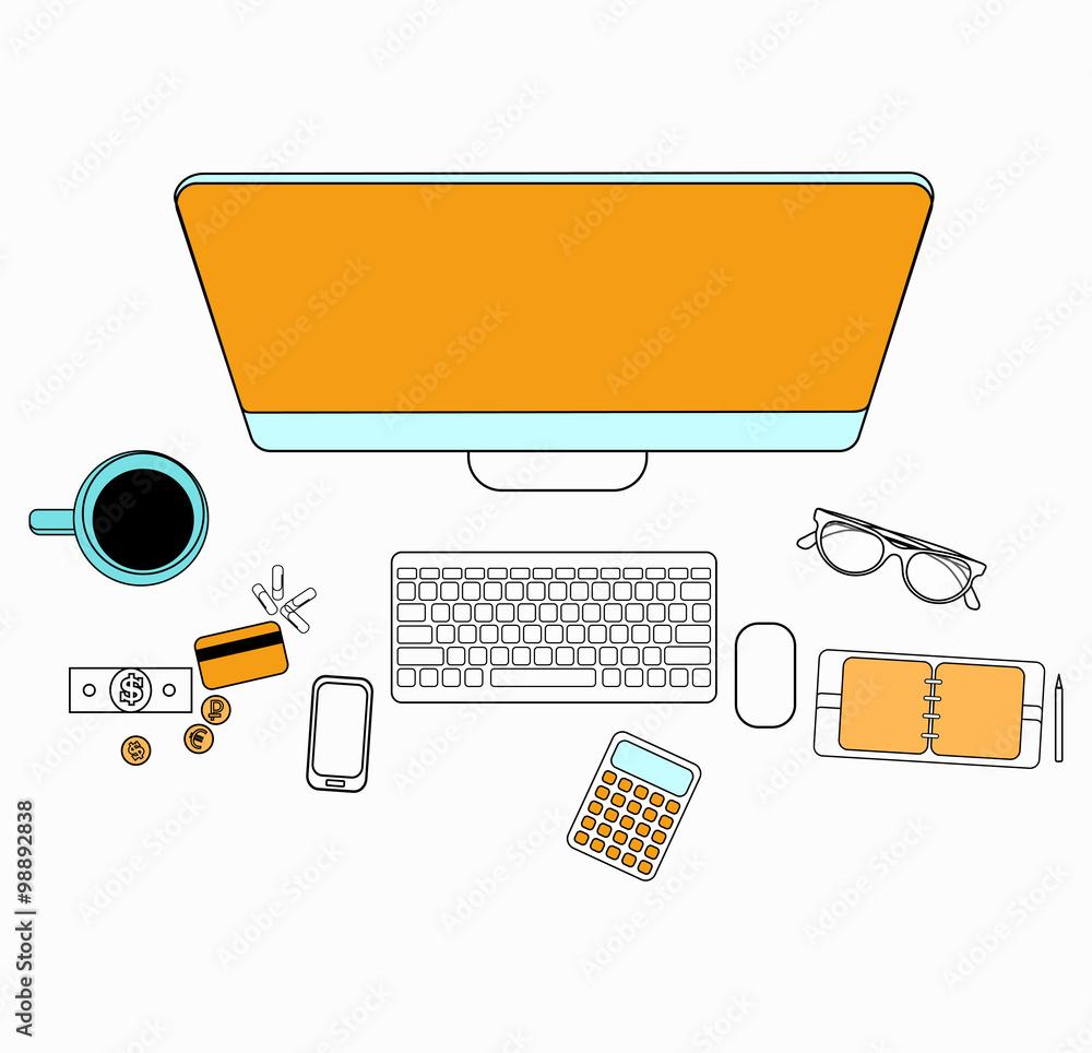 Poster set of flat design for desktop. line icons flat design elements. modern vector pictogram