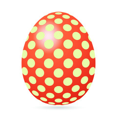 Red spring egg with shine with a green circle with a shadow on a white background