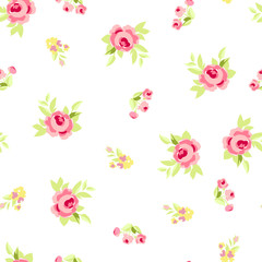 Seamless floral pattern with pink roses