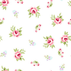 Seamless floral pattern with pink roses - 98893227