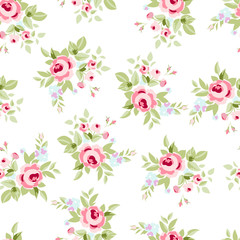 Seamless floral pattern with pink roses - 98893403