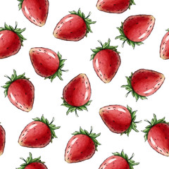 Watercolor Seamless pattern with strawberry