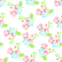 Seamless floral pattern with little pink and blue flowers