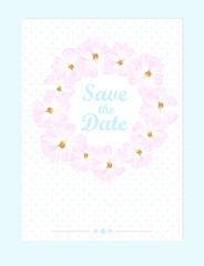 Vector wedding card with pastel pink roses