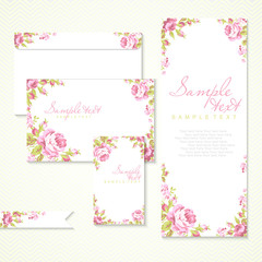 Vector card with pink roses and chevron
