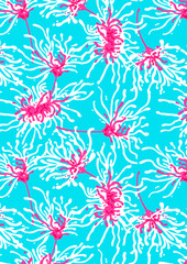 Tropical coral repeat pattern on a aqua background