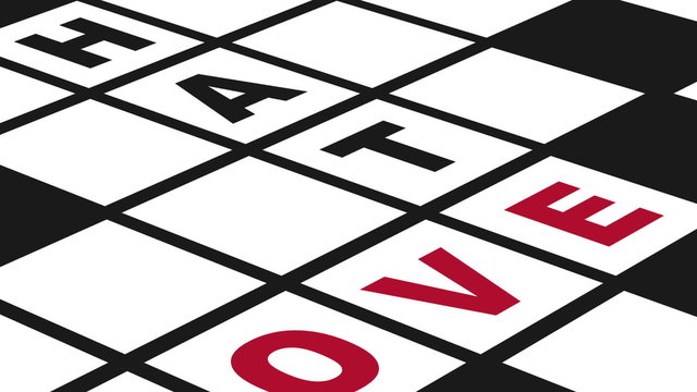 Animation of a conceptual crossword puzzle about love and hate 