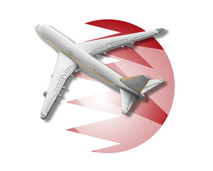 Plane and Bahrain flag.
