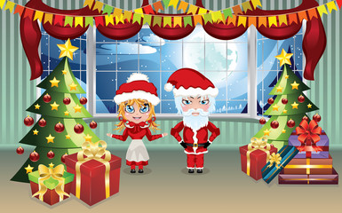 Obraz na płótnie Canvas Santa and Mrs Claus in the House