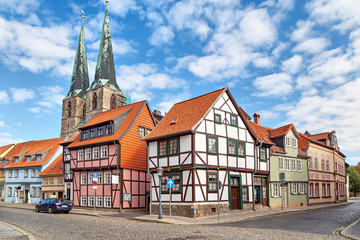 Fototapeta premium Traditional german houses and church in Quedlinburg