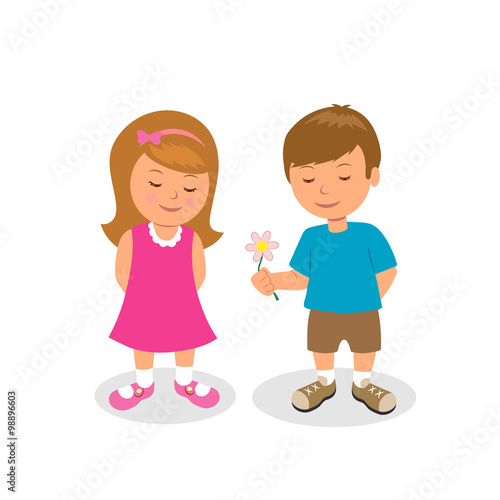 "Boy gives a girl flower. First love. Valentine's Day" Stock image and