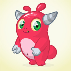 Cute horned monster. Vector cartoon