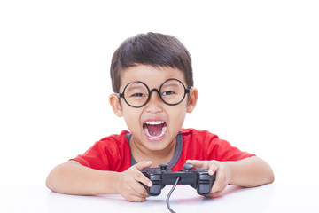 Little boy playing video game