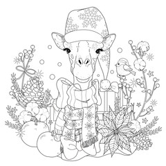 Christmas giraffe coloring page