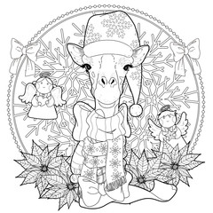 Christmas giraffe coloring page