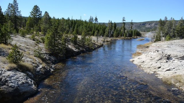 Geothermal activity of steam vents, hot springs and geysers make up many wonders at Yellowstone National Park, Wyoming, USA