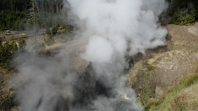Geothermal activity of steam vents, hot springs and geysers make up many wonders at Yellowstone National Park, Wyoming, USA