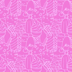 Muurstickers Hand drawn vector ice cream with chocolate, berries and candys s © hvsht