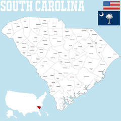 A large and detailed map of the State of South Carolina
