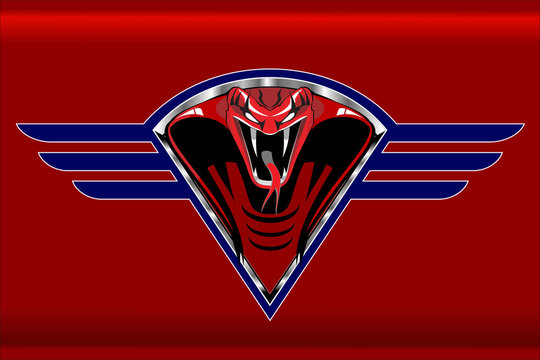 Red cobra on the blue winged metallic shield