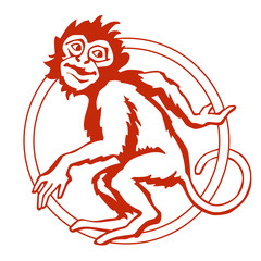 Funny monkey with the circus ring. Vector illustration
