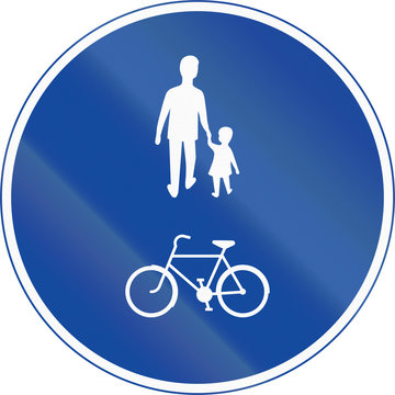 Road sign used in Sweden - Compulsory track for pedestrians, cyclists and moped drivers